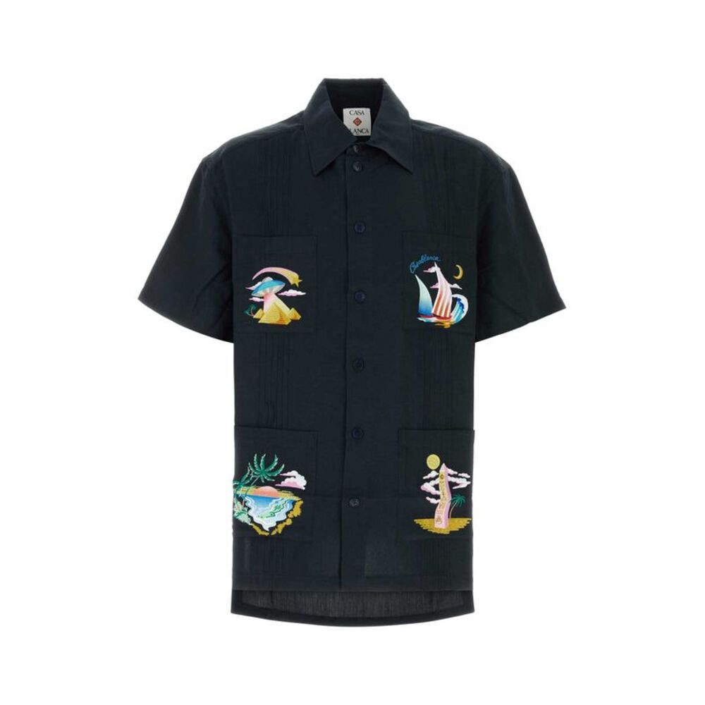 Casablanca Men Midnight Blue Viscose Blend Shirt